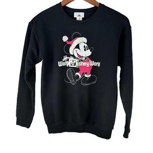 Mickey Mouse Holiday Christmas Sweatshirt Black Walt Disney World Youth Large